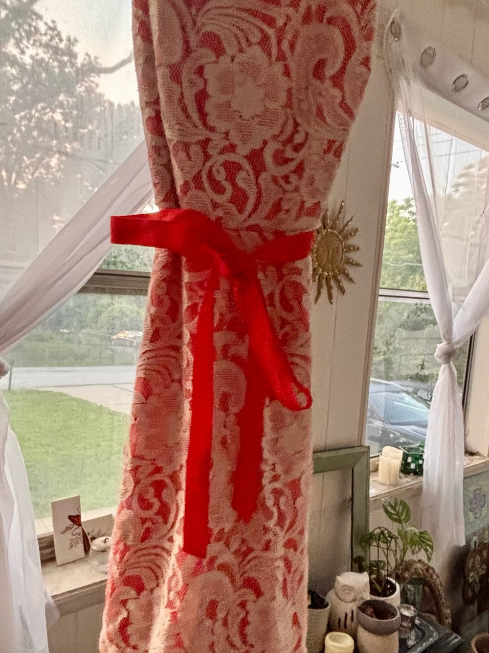 dressbarn Coral Pink Lace Panel with matching tie.